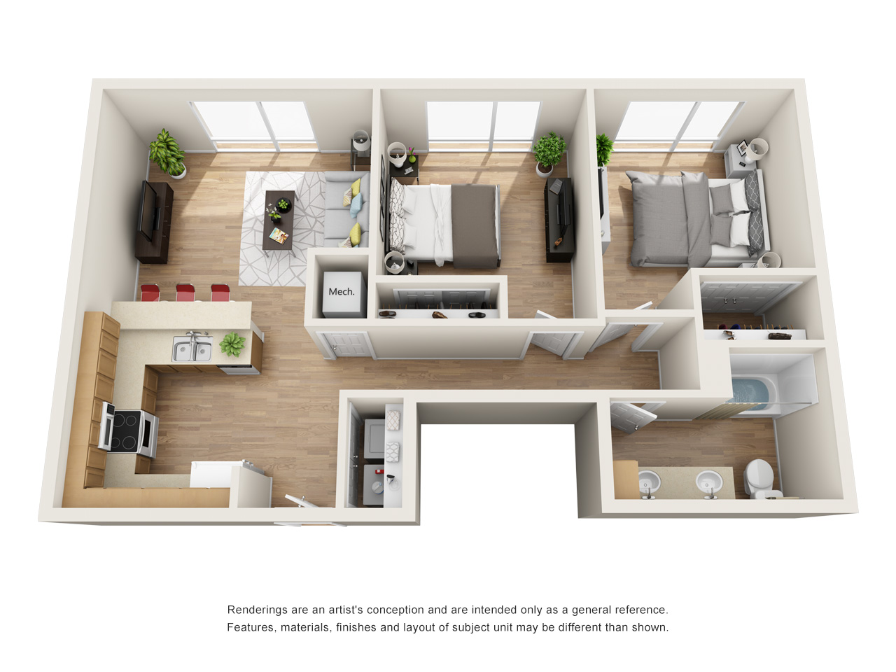 2 Bed, 1 Bath Deluxe