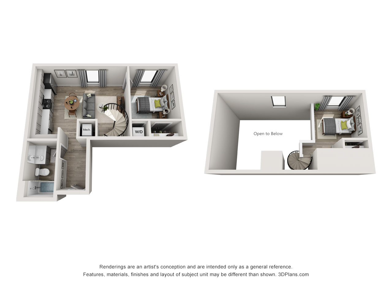 2 Bed, 1 Bath Loft