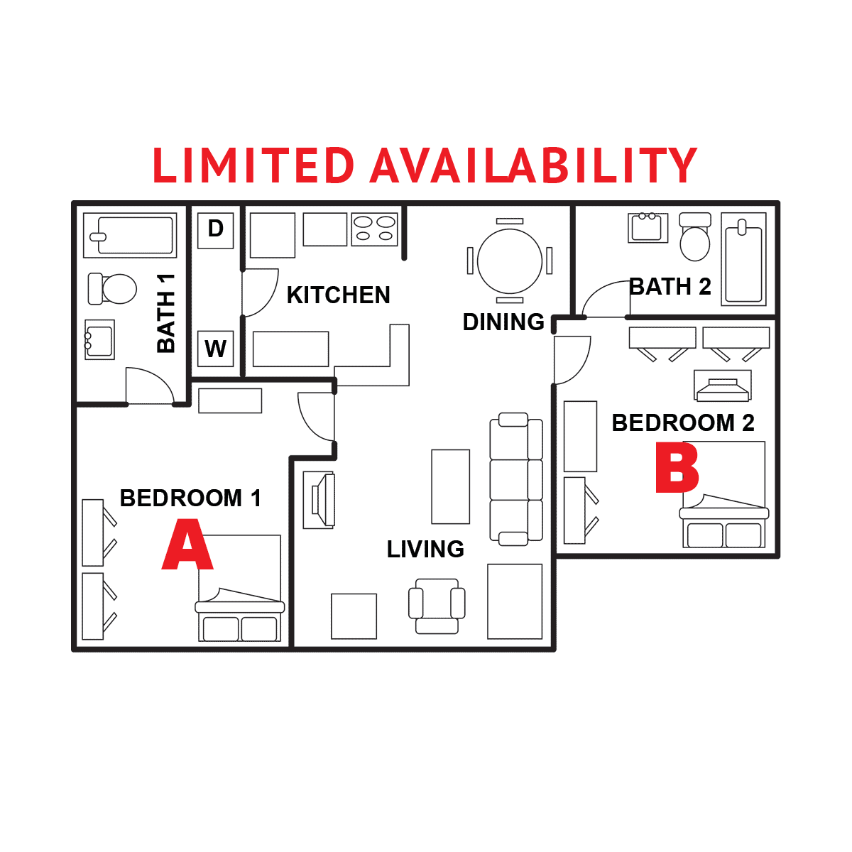 Two Bed, Two Bath