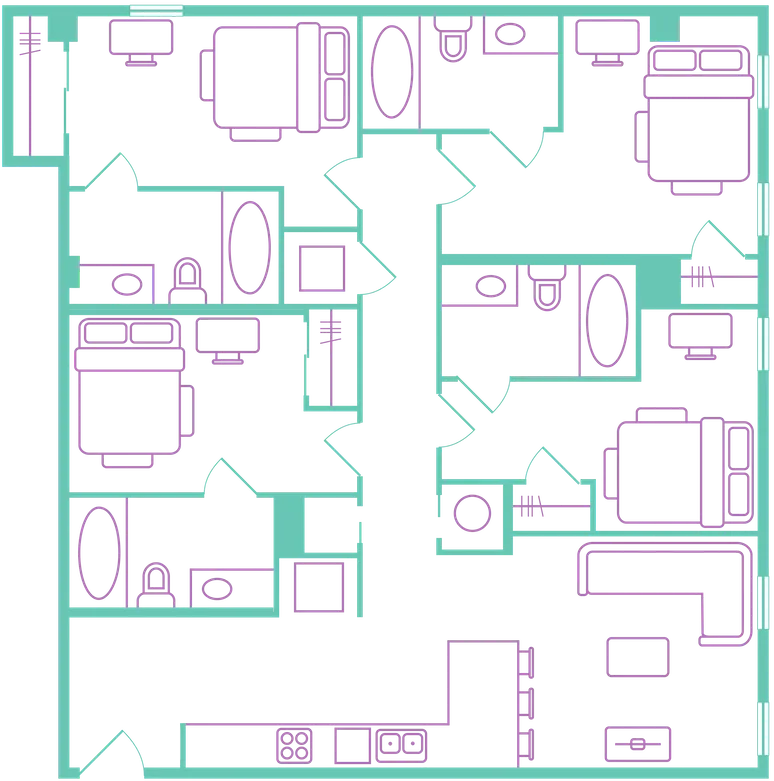 4 Bedroom4 Bath* (Double (5 residents))